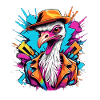 Bird ostrich with hat