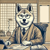 Akita au bureau - Ukiyo-e Style