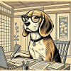 Beagle au bureau - style ukiyo-e