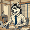 Husky au bureau - Ukiyo-e Style
