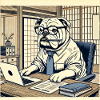 Bouledogue au bureau - Ukiyo-e Style