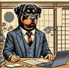 Rottweiler au bureau - Ukiyo-e Style