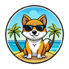 Korean Jindo Dog Breed Cartoon Sunglasses Beach