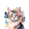 Aquarelle chat avec papillons