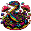 Psychedelic snake with mushrooms