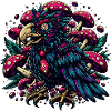 Psychedelic Raven with Mushrooms