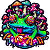 Psychedelic frog with mushrooms