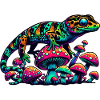 Psychedelic Gecko with Mushrooms