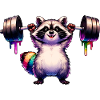 Rainbow Raccoon Lifts Heavy Barbell