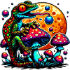Psychedelic frog with mushrooms
