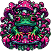 Psychedelic frog with mushrooms