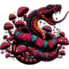 Psychedelic snake with mushrooms