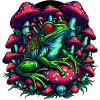 Psychedelic frog with mushrooms
