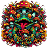 Psychedelic frog with mushrooms