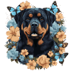 Rottweiler dog with flowers