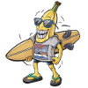 Funny banana with surfboard
