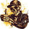 Skull, thumbs up, gold