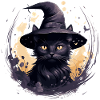 Schwarze Katze mit Hexenhut