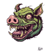 Massive Green Pig Zombie Head