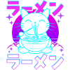 Rétro Kawaii Chat Mangeant Ramen