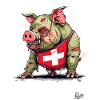 Drapeau suisse : Cochon zombie