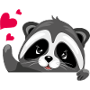 Peeking cute raccoon with hearts