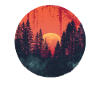 Sunset Forest Silhuet Udendørs Retro 80'er Vibe