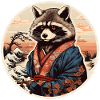 Raccoon Samurai in Kimono Sunset
