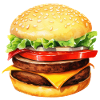 Aquarelle, hamburgers, restauration rapide
