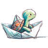 Schildkröte in Papierboot