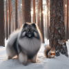 Keeshond Wolfspitz in the snow