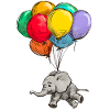 Elefant schwebt mit Bunten Luftballons