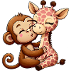 Câlin Singe Et Girafe Amoureux