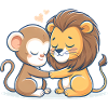 Abrazando al mono y al león enamorados