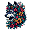 Lupo con fiori motivo animale colorato Fiori di lupo grigio