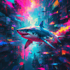 Neon Great White Shark