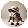 Sparrow with binoculars and hat