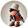 Bullfinch with binoculars