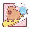 Cute Capybara Surfing On Surfboard