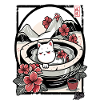 Japanese flowers and cat bathing