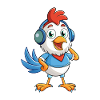 poulet drôle dessin animé personnage casque musique