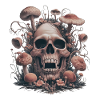 Skull with mushrooms