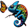 Caméléon et papillon