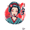 Happy, funny, Japanese cartoon geisha