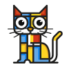 Bunte Illustration einer kubistischen Katze.