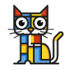 Illustrazione cubista colorata di un gatto