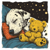 Sleeping Dalmatian with Teddy Bear