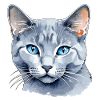 Chat bleu russe Aquarelle