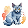 Chat bleu russe Aquarelle
