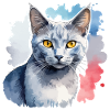 Chat bleu russe Aquarelle